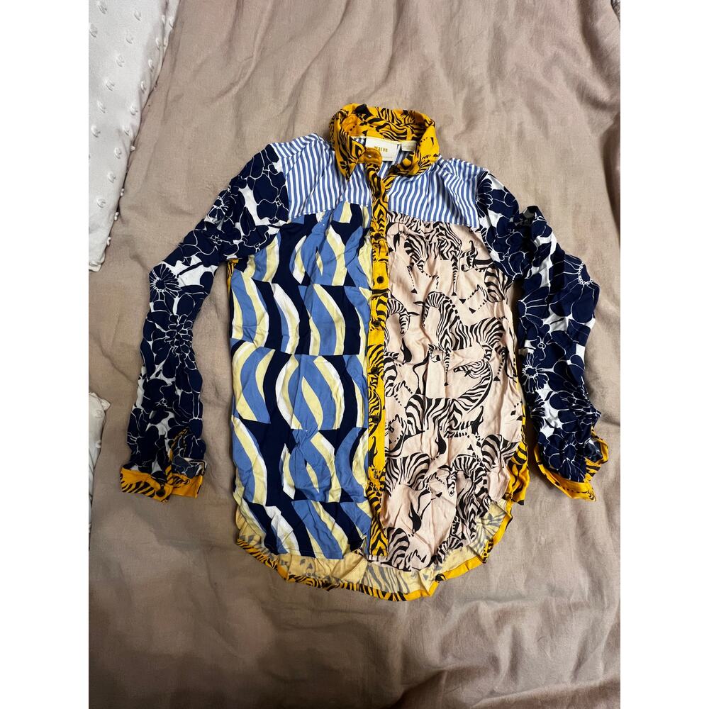 Maeve Anthropologie The Paz Mixed Print Zebra Button Down Shirt - Size XXS